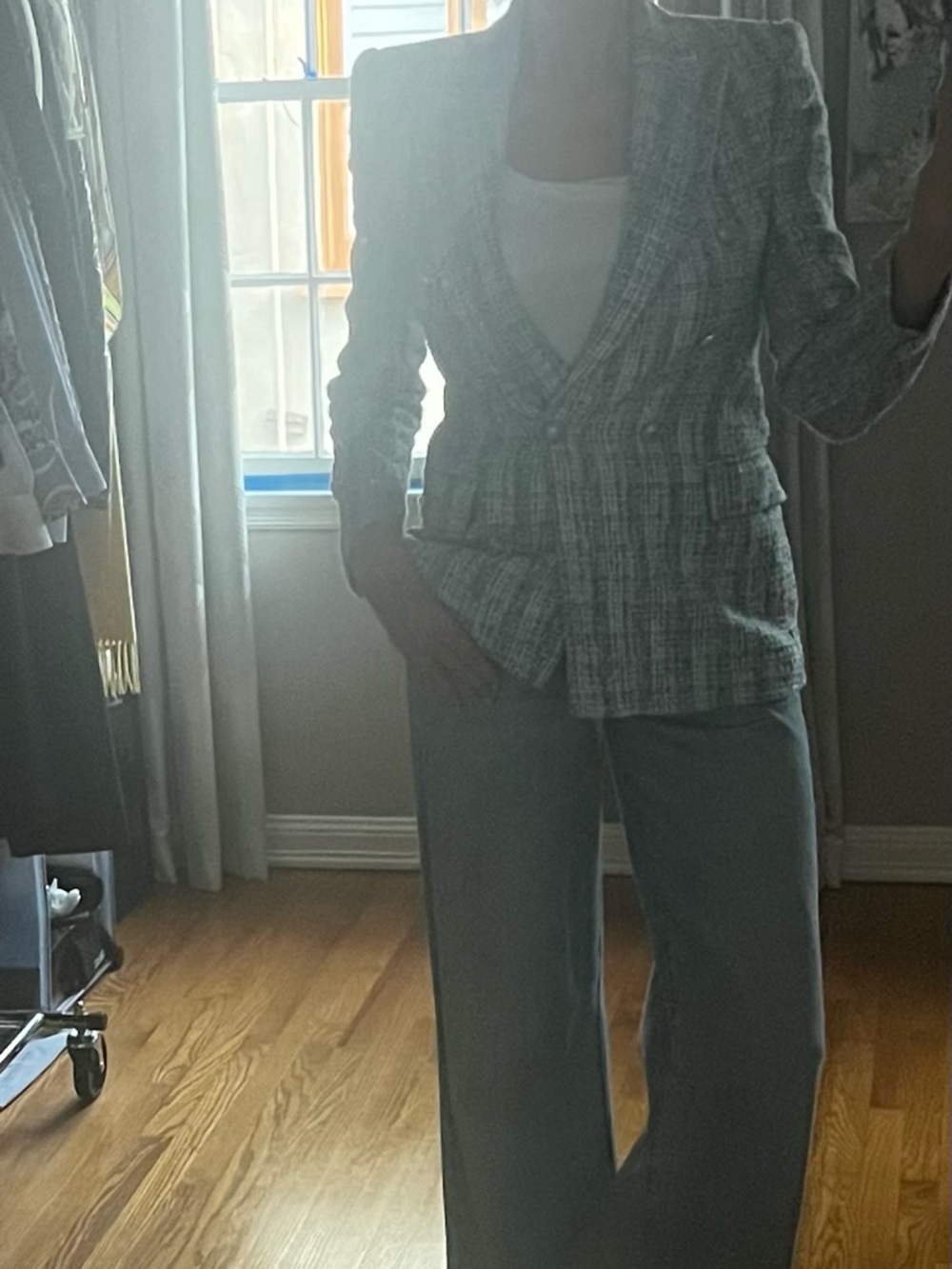 Zara Teal & White Tweed Double-Breasted Blazer - Picture 13 of 15